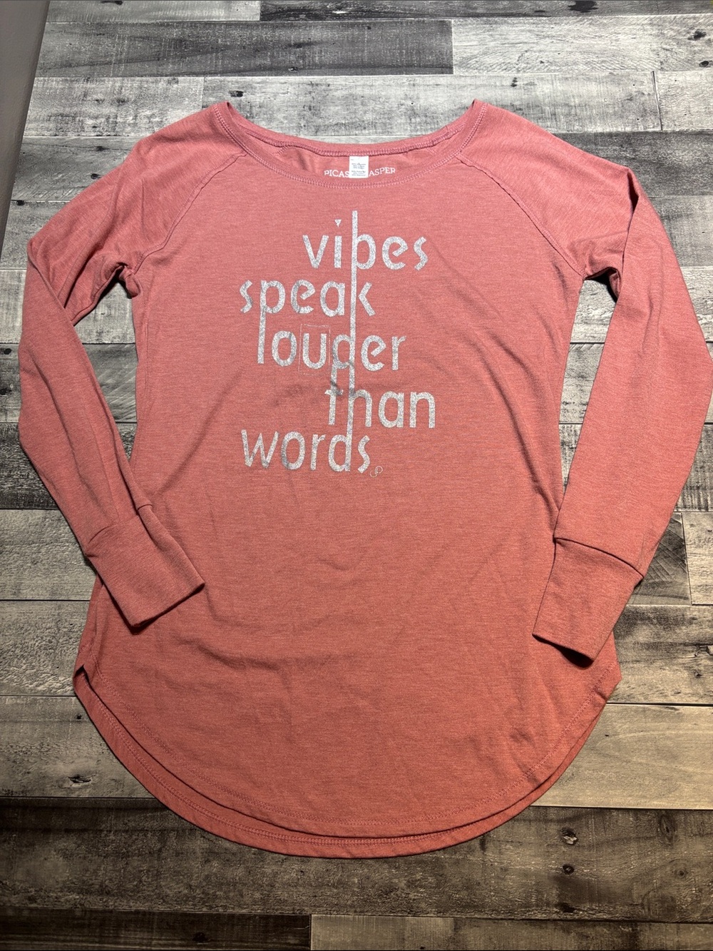 Vibes Speak Louder Long-Sleeve Women’s Tunic Top - Coral with Graphic